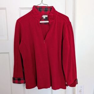 Orvis Ladies M Red Quarter-Zip Pullover with Plaid Accents